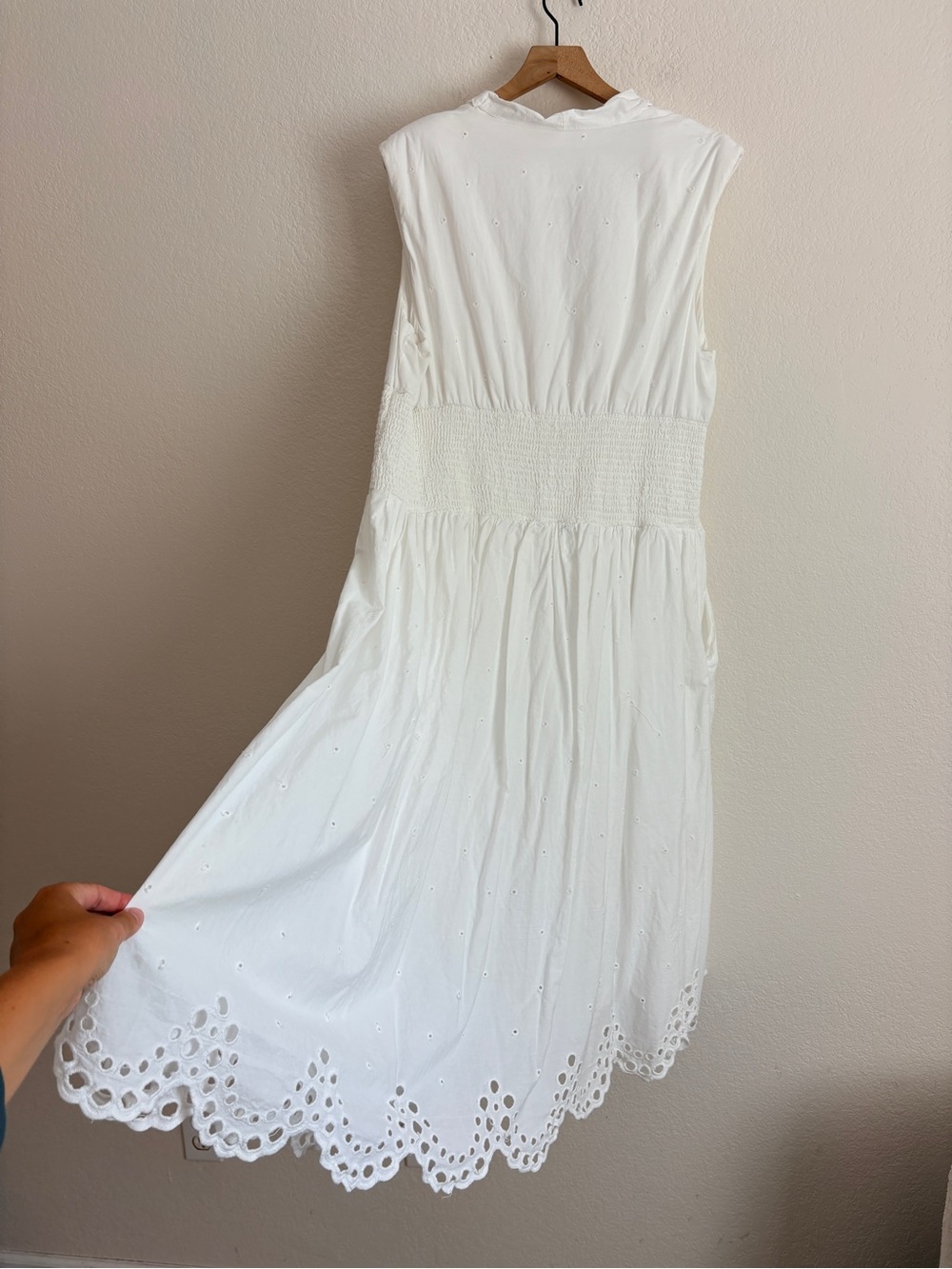 Anthropologie Maeve The Tommie Cap-Sleeve Smocked Eyelet Trim Zip Dress - Picture 6 of 14